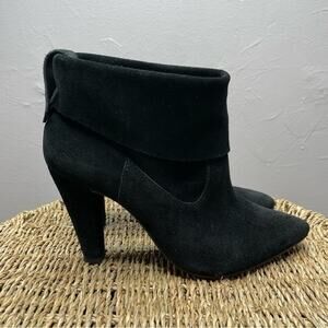 SCHUTZ Slouchy Booties Womens Size 8 Black Nubuck Leather Dalya Heeled Boots